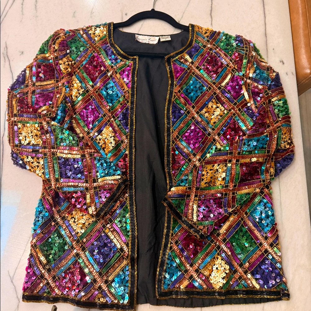 Mardi Gras gold sequin jacket vintage Lawrence Kazar Medium